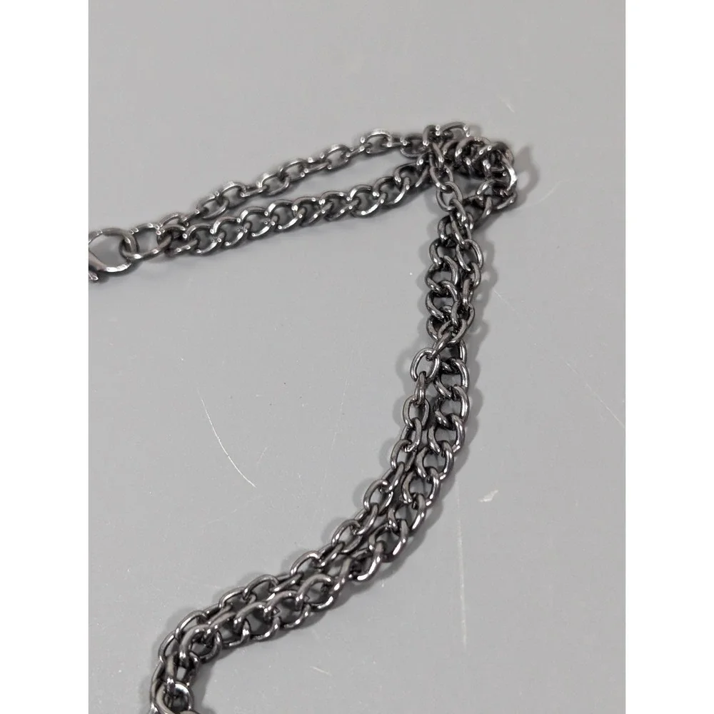 Gunmetal Black & Clear Beaded Necklace Faceted Acrylic Long‎ Layering 30 in